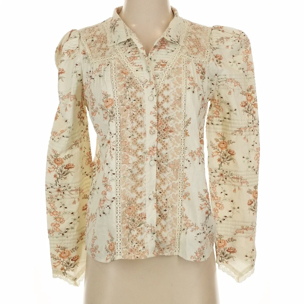LoveShackFancy Cream Shoulder Puff Floral Blouse - Picture 1 of 6